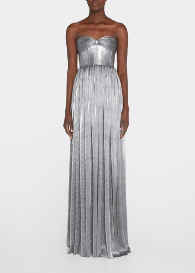 Shop Bronx And Banco Florence Strapless Shimmer Gown In Silver