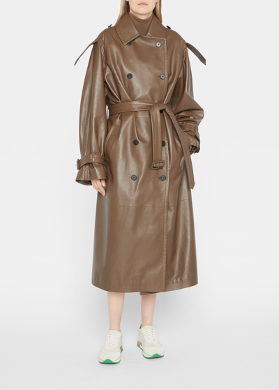 Shop The Row Benzy Leather Trench Coat In Warm Taupe