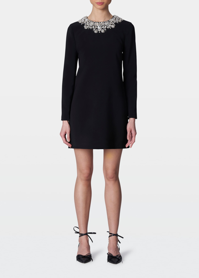 Shop Carolina Herrera Crystal Embellished-neck Mini Shift Dress In Blk Mult
