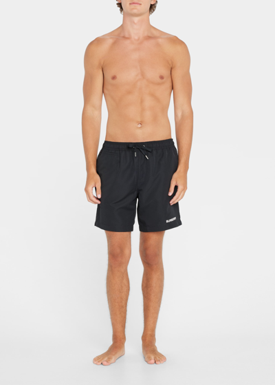 Shop Burberry Men's Martin Logo Swim Shorts In Black