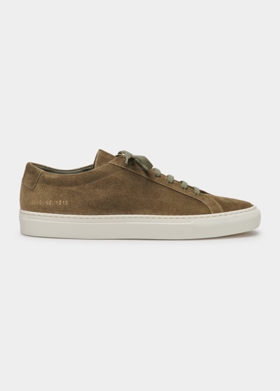 Shop Common Projects Men's Achilles Suede Low-top Sneakers In 1010 Olive