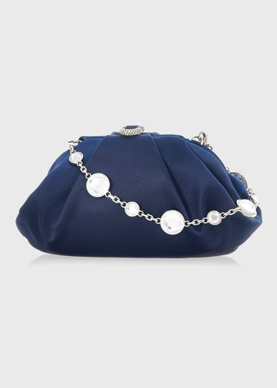 Shop Judith Leiber Gemma Crystal Satin Clutch Bag In Silver Navy
