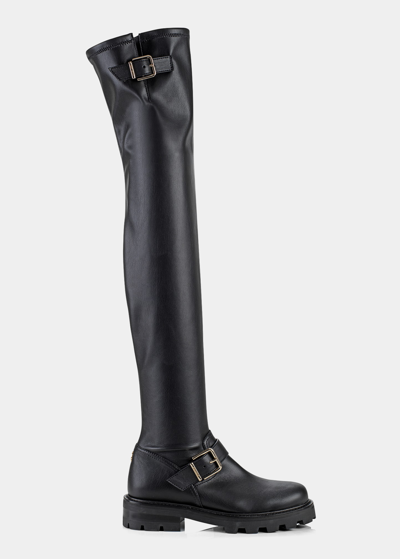Shop Jimmy Choo Leather Over-the-knee Biker Boots In Black