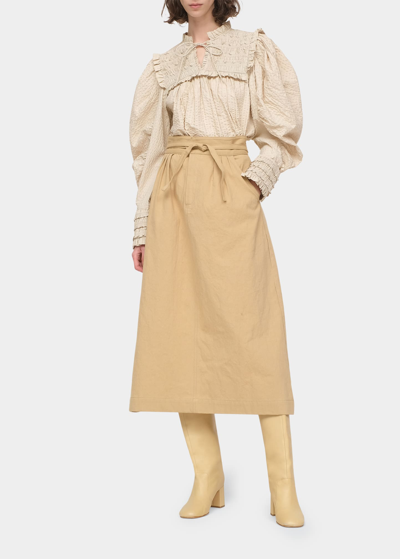 Shop Sea Therese Twill Belted Midi Skirt In Sand