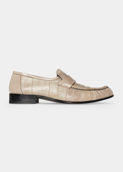 Shop The Row Soft Leather Flat Loafers In Dark Ivory