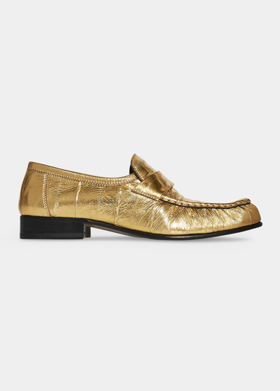 Shop The Row Soft Leather Flat Loafers In Gold