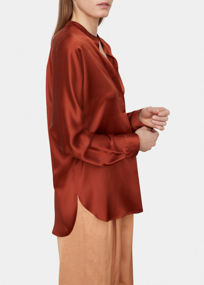 Shop Vince Banded-collar Silk Blouse In Camelia