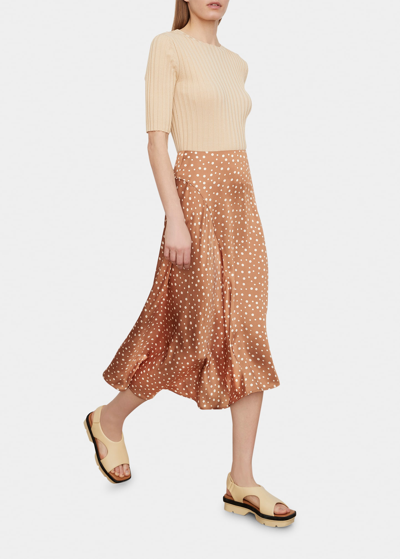 Shop Vince Textured Dot Satin Midi Skirt In Honey
