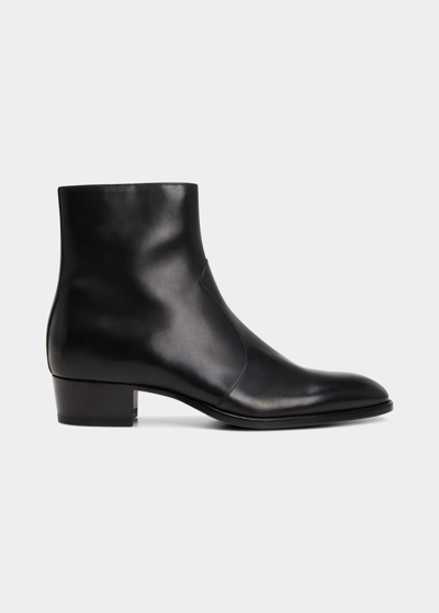 Shop Saint Laurent Men's Wyatt 40 Leather Zip Ankle Boots In Nero