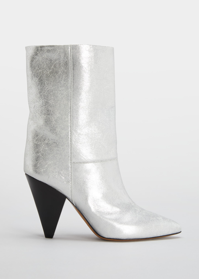 Shop Isabel Marant Locky Metallic Cone-heel Booties In 08si Silver