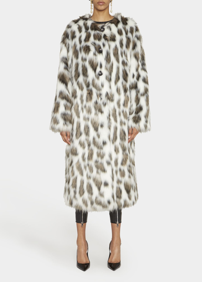 Shop Dolce & Gabbana Leopard Eco Fur Long Coat In Wh Blac Br