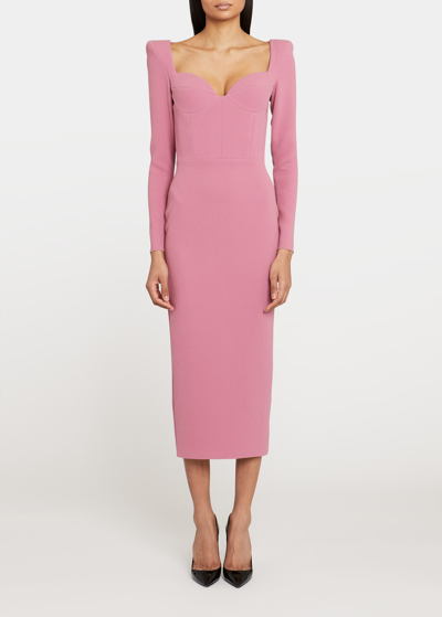 Shop Alex Perry Strong-shoulder Bustier Stretch Crepe Midi Dress In Rose
