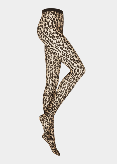 Shop Wolford Josey Animal-print Tights In Fairly Light/blac