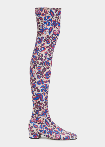 Shop La Doublej Floral Stretch Over-the-knee Boots In Ortica