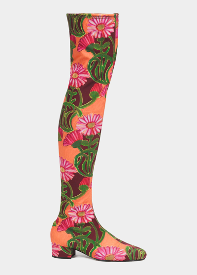 Shop La Doublej Floral Stretch Over-the-knee Boots In Orange Gerber
