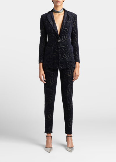 Giorgio Armani Single-breasted Jacket In Devoré Velvet Jersey In Black Multi