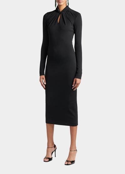 Shop Giorgio Armani Twisted Keyhole Neckline Midi Jersey Dress In Black