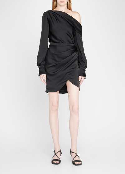 Shop Jonathan Simkhai Cameron Gathered One-shoulder Mini Dress In Black