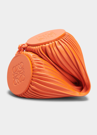Shop Loewe Bracelet Pleated Pouch Clutch Bag In Orange