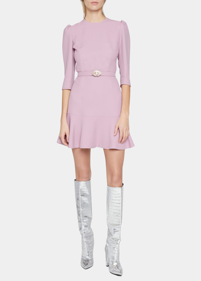 Shop Andrew Gn Crystal-belted Flounce-hem Mini Dress In Parme