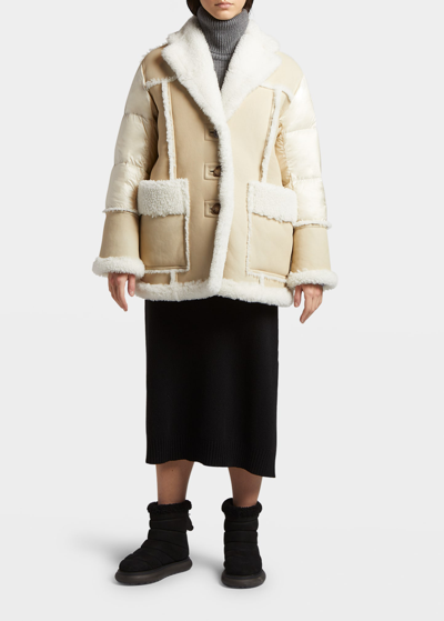 Shop Moncler Ilay Sherpa-lined Puffer Jacket In Light Beige