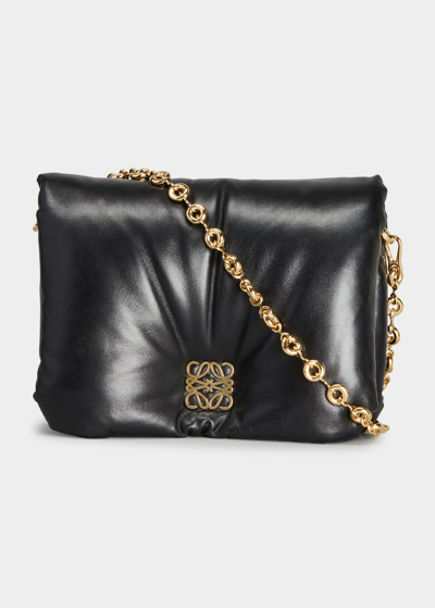 Shop Loewe Goya Anagram Puffer Chain Shoulder Bag In 1100 Black