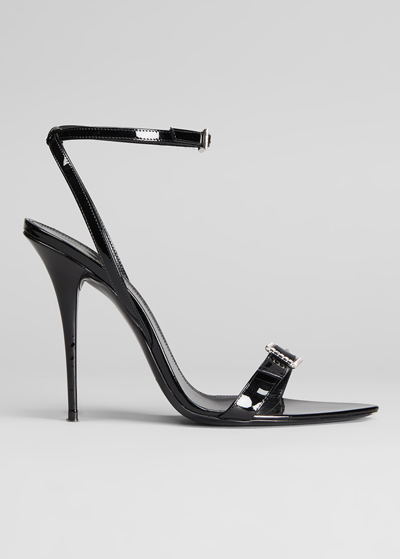 Shop Saint Laurent Patent Crystal-strap Stiletto Sandals In Nero 1000