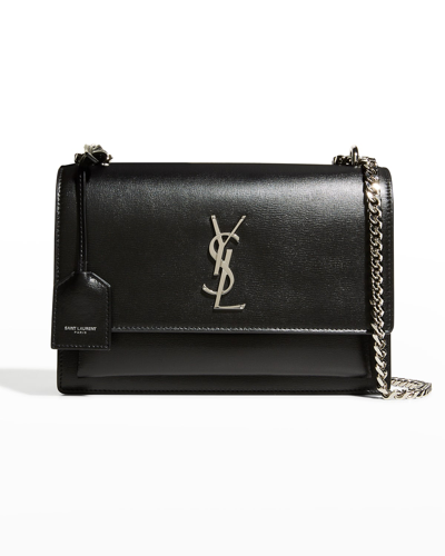 Shop Saint Laurent Sunset Medium Ysl Crossbody Bag In Smooth Leather In Black