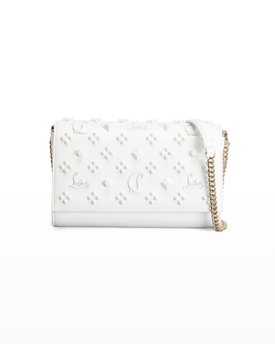 Shop Christian Louboutin Paloma Fold-over Embellished Clutch Bag In Bianco