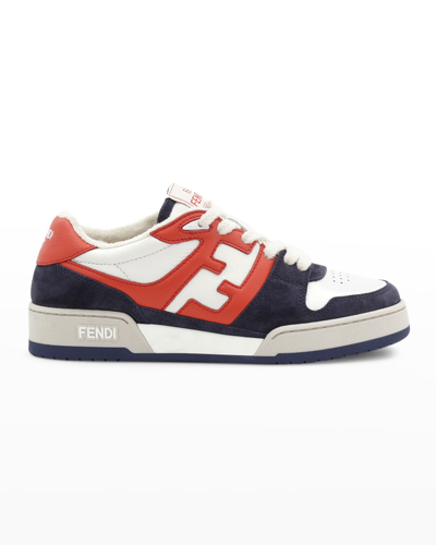 Shop Fendi Ff Mixed Leather Low-top Sneakers In Red/blue