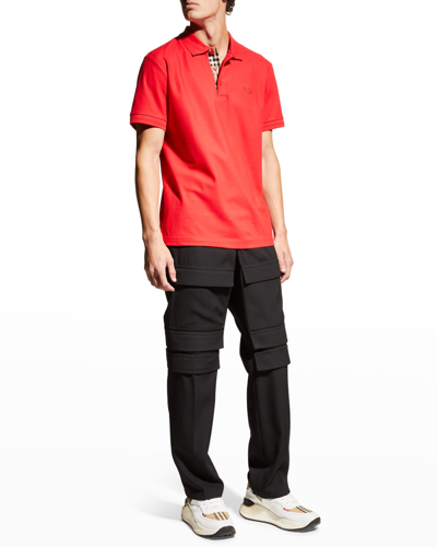 Shop Burberry Men's Eddie Tb-logo Polo Shirt In Bright Red