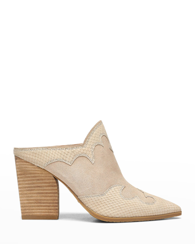 Shop Donald J Pliner Mixed Leather Western Mules In Sand