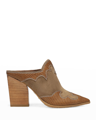 Shop Donald J Pliner Mixed Leather Western Mules In Biscotti