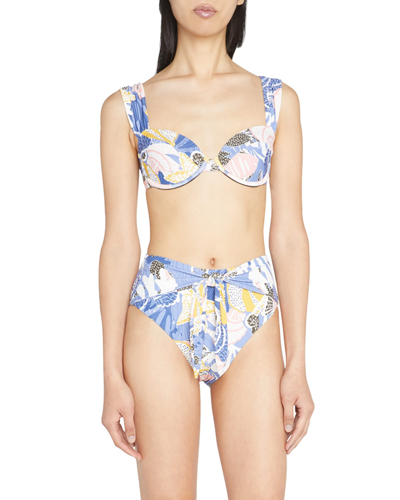 Shop Milly Cabana Under The Sea Front-tie Bikini Bottoms In Blue Multi