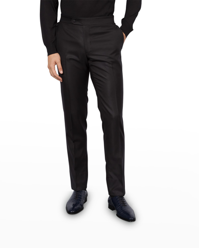 Shop Stefano Ricci Men's Silk Twill Formal Trousers In Black