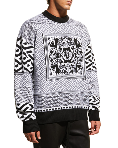 Shop Versace Men's Greca Monogram Sweater In Blackwhite