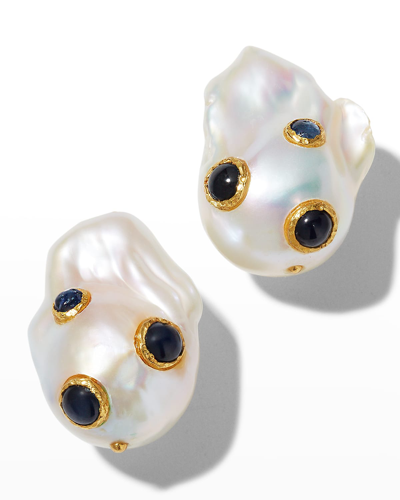 Shop Pacharee Jahn Pearl Earrings In Blue Sapphire