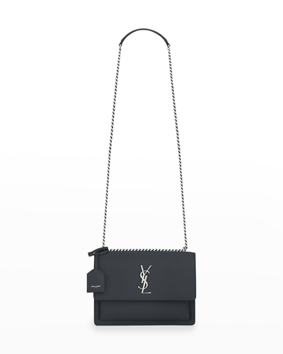 Shop Saint Laurent Sunset Medium Ysl Crossbody Bag In Smooth Leather In Dark Gray