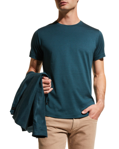 Shop Loro Piana Men's Silk Cotton Jersey T-shirt In 50hc Petrolio