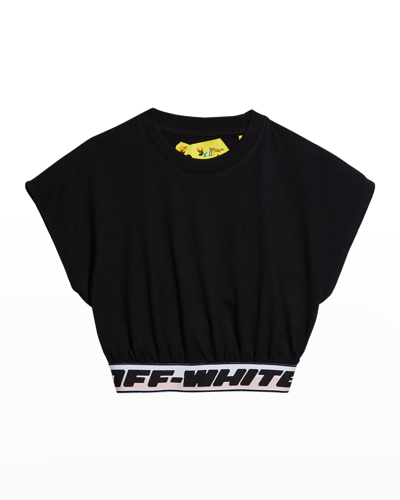 Shop Off-white Hite Kid's Cropped Logo Taped Shirt In Black Black