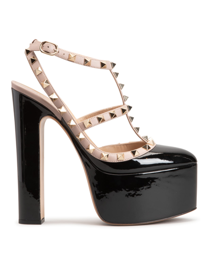 Shop Valentino Rockstud Patent T-strap Platform Pumps In N91 Neropoudre