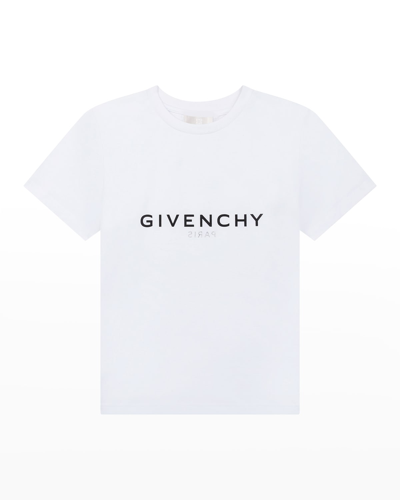 Shop Givenchy Boy's Reversed Logo-print T-shirt In 10b-white
