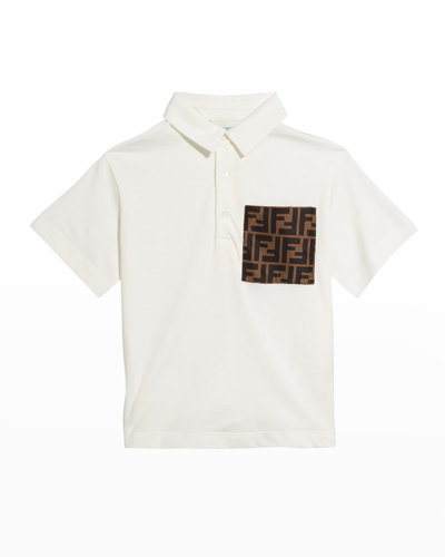 Shop Fendi Boy's Ff Logo Polo Shirt In F0tu9 White