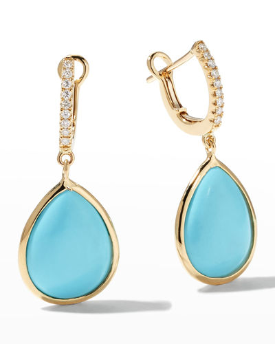 Shop Frederic Sage Yellow Gold Small Pear-shaped Luna Turquoise Earrings With Diamonds