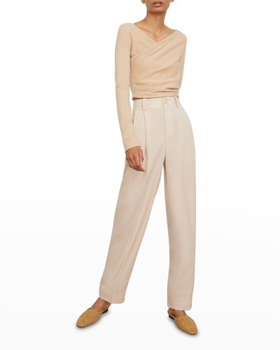 Shop Vince Wrap-front Wool-cashmere Top In H Lt Brass