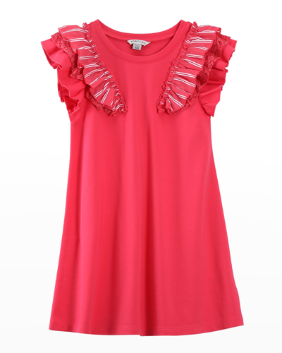 Shop Habitual Girl's Tiered Ruffle Short Sleeve Dress In Pink