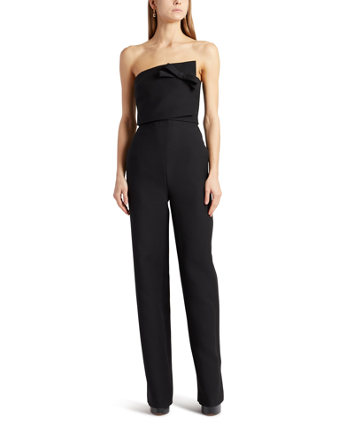 Shop Valentino Asymmetric Strapless Wide-leg Crepe Jumpsuit In Black