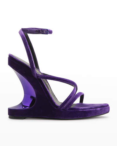 Shop Tom Ford Velvet Ankle-strap Wedge Sandals In U6036 Violet