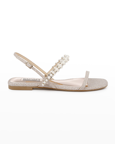 Shop Badgley Mischka Natalee Crystal Glitter Slingback Sandals In Gold