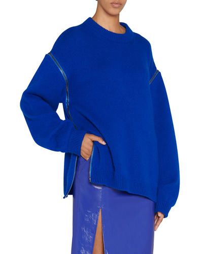 Shop Tom Ford Zipper Crewneck Cashmere Top In Yves Blue